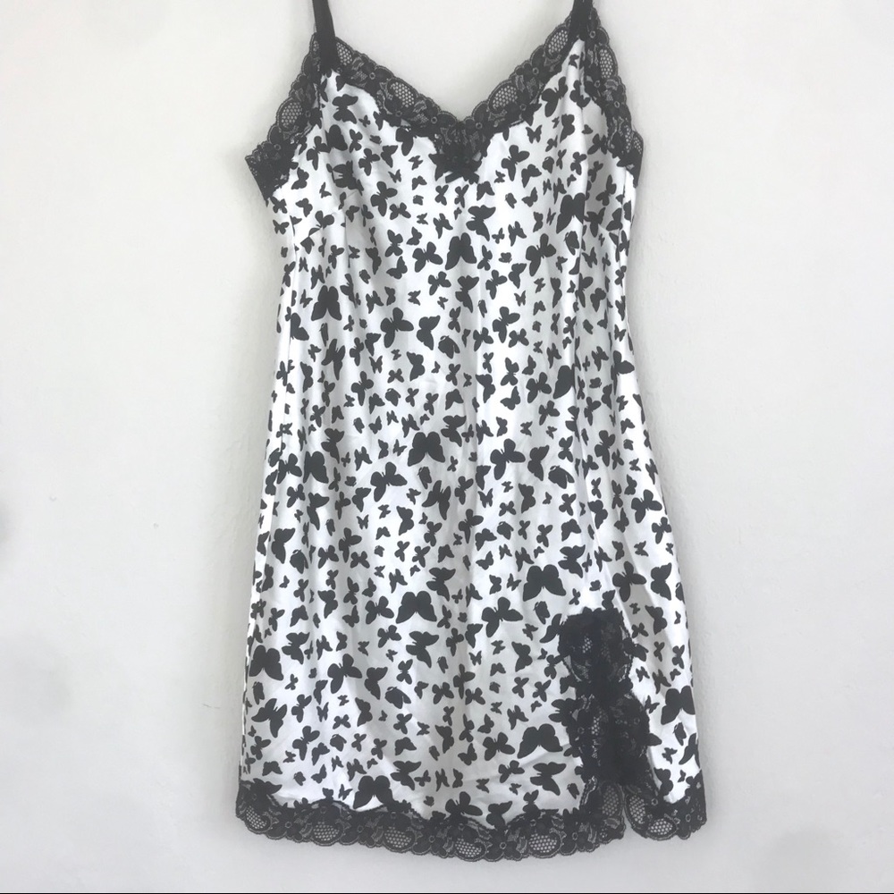 Victorias Secret Butterfly Print Chemise Satin Lace Slip Romantic Pretty